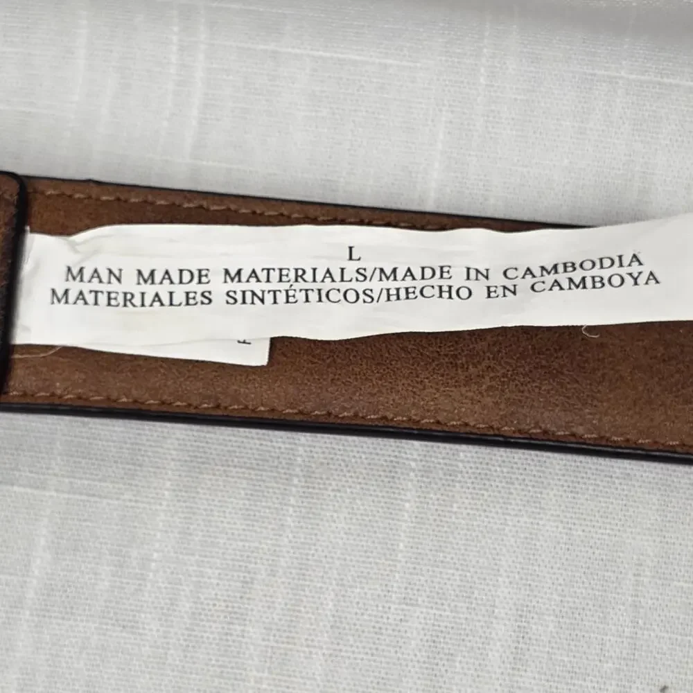 Brown Faux Leather Belt Silver Tone Buckle Men's Med Casual